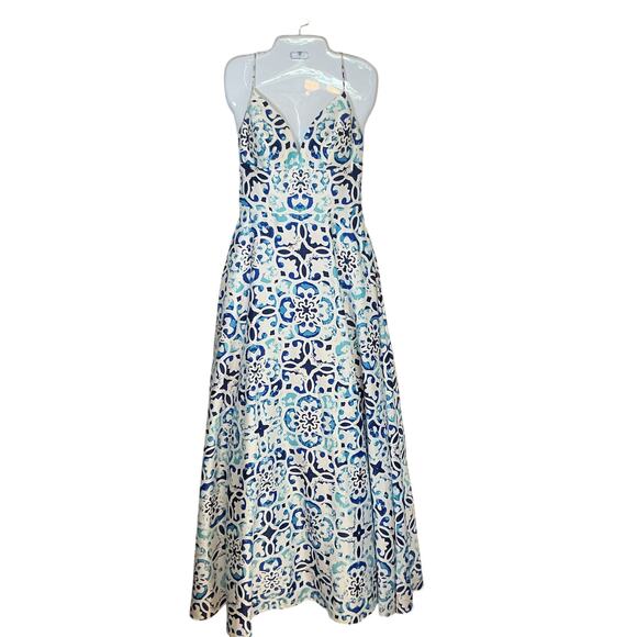 Betsy & Adam Mosaic Deep V-Neck Low Back Prom Ball Gown Spaghetti Strap Womens 4 - Picture 2 of 10